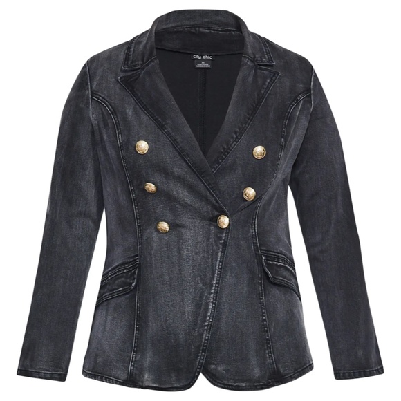 (NWT) Women's City Chic Military Denim Jacket, Black Stonewash Plus Size 18W - Picture 1 of 16